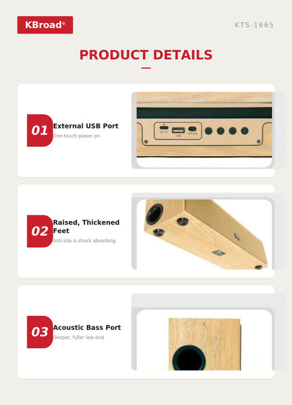 KTS 1665 Wooden Sound Bar Premium Quality Super Bass Sound
