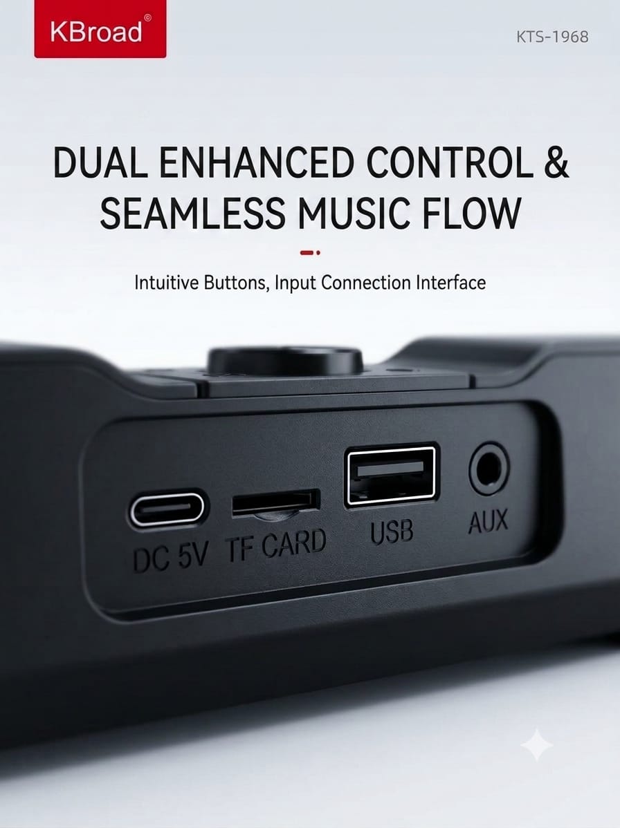 KTS 1968 Dual Speaker RGB Sound Bar Supports Bluetooth,TF Card,USB,AUX 1800mah Lithium-ion Battery